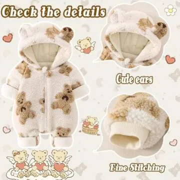 UVIPC Newborn Baby Bear Onesie Baby Fleece Snowsuit Jumpsuit Hooded Footie Thick Winter Outwear for Infant Boys Girls