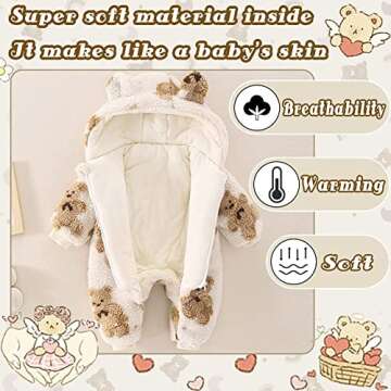 UVIPC Newborn Baby Bear Onesie Baby Fleece Snowsuit Jumpsuit Hooded Footie Thick Winter Outwear for Infant Boys Girls