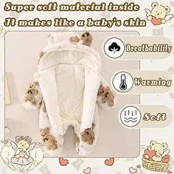 UVIPC Newborn Baby Bear Onesie Baby Fleece Snowsuit Jumpsuit Hooded Footie Thick Winter Outwear for Infant Boys Girls