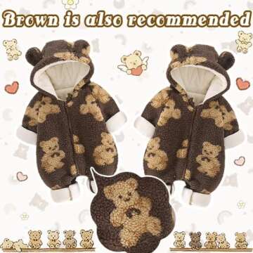 UVIPC Newborn Baby Bear Onesie Baby Fleece Snowsuit Jumpsuit Hooded Footie Thick Winter Outwear for Infant Boys Girls
