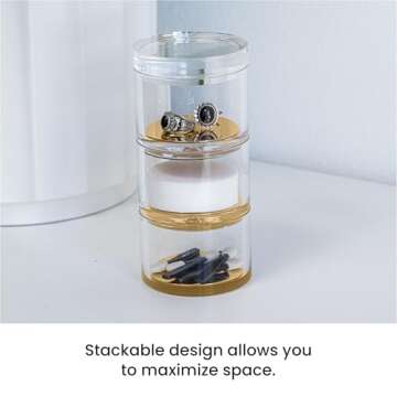 OfficeGoods 3-Tier Stackable Acrylic Holder- Stylish Desk Organizer and Storage for Office or Home – Transparent Round Design with Gold Metal Base