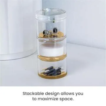 OfficeGoods 3-Tier Stackable Acrylic Holder- Stylish Desk Organizer and Storage for Office or Home – Transparent Round Design with Gold Metal Base