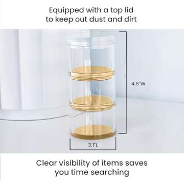 OfficeGoods 3-Tier Stackable Acrylic Holder- Stylish Desk Organizer and Storage for Office or Home – Transparent Round Design with Gold Metal Base