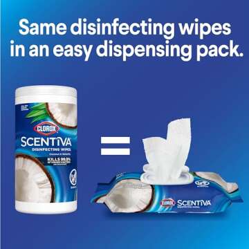 Clorox Scentiva Wipes, Bleach Free Cleaning Wipes, Household Essentials, Pacific Breeze & Coconut, 7...