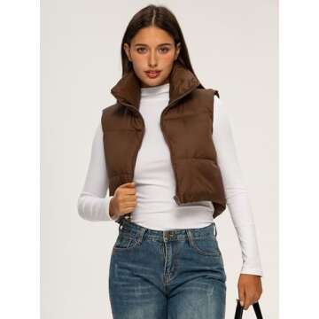 ELLEVEN Women's Cropped Puffer Vest - Lightweight Stylish Outerwear with Pockets