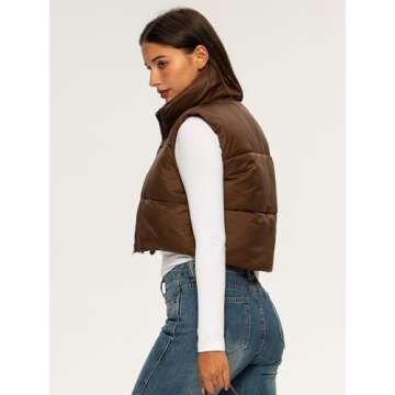 Stylish Cropped Puffer Vest for Women with Pockets