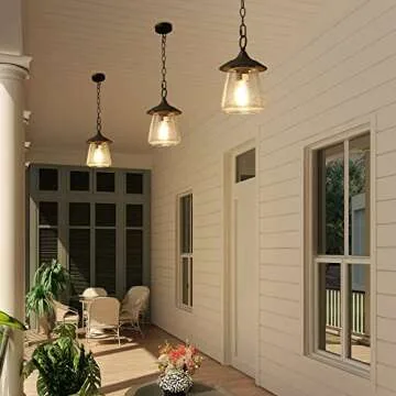 LOG BARN Outdoor Pendant Lights, Porch Fixture in Painted Black Metal with Clear Bubbled Glass Globe...
