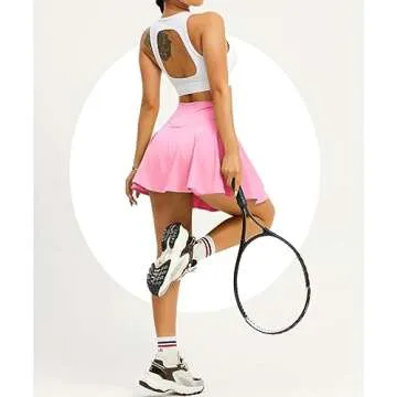 Navneet Women Tennis Skirts with Pockets High Waisted Golf Skirts Pleated Mini Skirt Pickleball Workout Sport Athletic Skorts, Light Hot Pink, S
