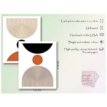 Midcentury Geometric Terracota Abstract Art Prints - Modern Contemporary Wall Decor - Set of 2-11x14...
