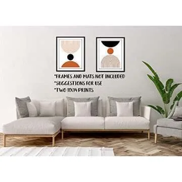 Midcentury Geometric Terracota Abstract Art Prints - Modern Contemporary Wall Decor - Set of 2-11x14 - Unframed