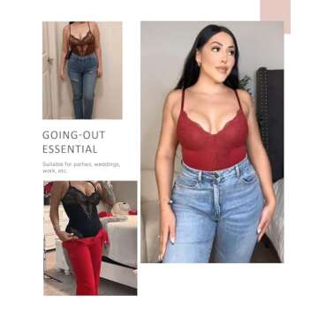 FeelinGirl Shapewear Tummy Control Body Suits for Womens Red Lace Bodysuit Sexy Thong Shapewear Slim...