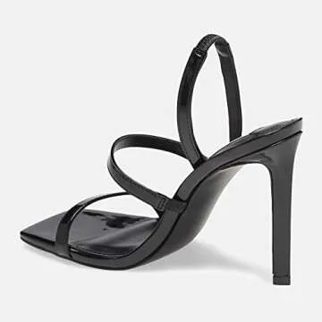 Reoplty Black Heels Sandals for Women Slingback Open Square Toe Stilettos Elastic Strappy Dressy Wedding Shoes