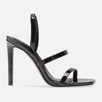 Reoplty Black Heels Sandals for Women Slingback Open Square Toe Stilettos Elastic Strappy Dressy Wedding Shoes