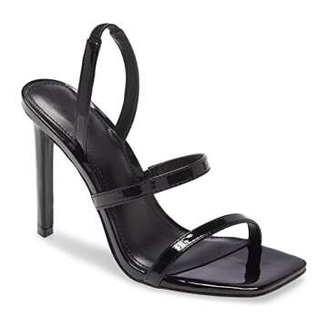 Reoplty Black Heels Sandals for Women Slingback Open Square Toe Stilettos Elastic Strappy Dressy Wedding Shoes