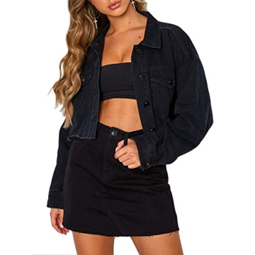 Jean Jacket Women Oversized Black Denim Jacket for Fall Fashion