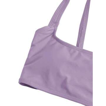 SweatyRocks Women's Swimwear Set Solid Square Neck High Waisted Bikini Swimsuits Purple L