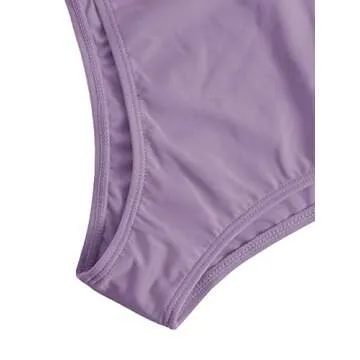 SweatyRocks Women's Swimwear Set Solid Square Neck High Waisted Bikini Swimsuits Purple L