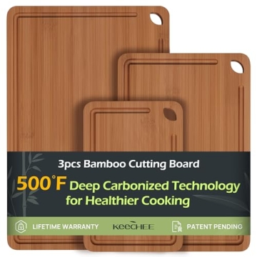 Bamboo Cutting Board, Durable Wood Cutting Boards for Kitchen with Deep Juice Grooves & Built-in Han...