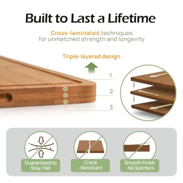 Bamboo Cutting Board, Durable Wood Cutting Boards for Kitchen with Deep Juice Grooves & Built-in Handles, Ideal Charcuterie & Chopping for Meat, Vegetables and Fruits Ideas Kitchen Gift for Home Cooks