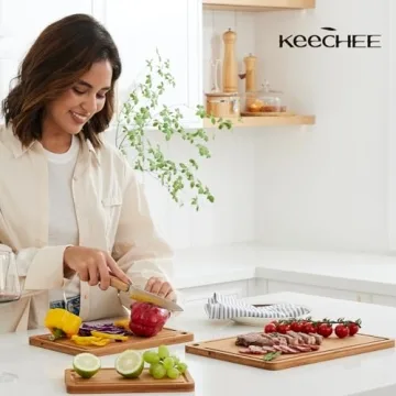 Bamboo Cutting Board, Durable Wood Cutting Boards for Kitchen with Deep Juice Grooves & Built-in Handles, Ideal Charcuterie & Chopping for Meat, Vegetables and Fruits Ideas Kitchen Gift for Home Cooks