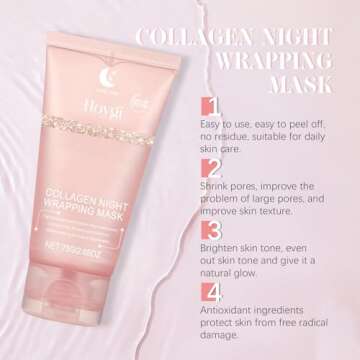 Collagen Overnight Wrapping Peel Off Facial Mask Pack, Collagen Night Wrapping Mask, Hydrates and Tightens Skin, Reduces Sagging, Elasticity & Hydration Care, 2.54 fl.oz (Brush Included)