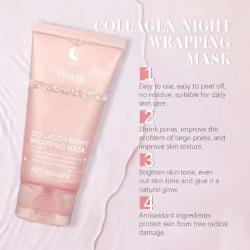 Collagen Overnight Wrapping Peel Off Facial Mask Pack, Collagen Night Wrapping Mask, Hydrates and Tightens Skin, Reduces Sagging, Elasticity & Hydration Care, 2.54 fl.oz (Brush Included)