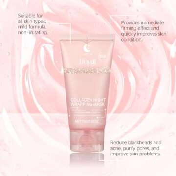 Collagen Overnight Wrapping Peel Off Facial Mask Pack, Collagen Night Wrapping Mask, Hydrates and Tightens Skin, Reduces Sagging, Elasticity & Hydration Care, 2.54 fl.oz (Brush Included)