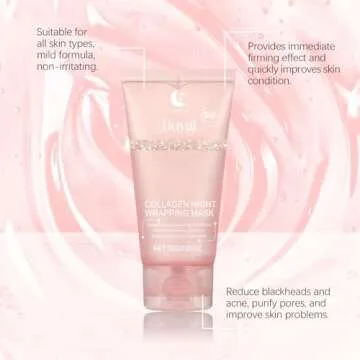 Collagen Overnight Wrapping Peel Off Facial Mask Pack, Collagen Night Wrapping Mask, Hydrates and Tightens Skin, Reduces Sagging, Elasticity & Hydration Care, 2.54 fl.oz (Brush Included)