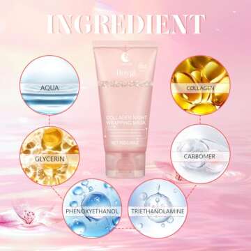 Collagen Overnight Wrapping Peel Off Facial Mask Pack, Collagen Night Wrapping Mask, Hydrates and Tightens Skin, Reduces Sagging, Elasticity & Hydration Care, 2.54 fl.oz (Brush Included)