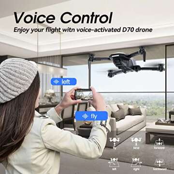 DEERC Drone with Camera, D70 Drones with Camera for Adults 1080P HD, RC Quadcopter for Beginners with 2 Batteries, Kids Toy Easy to Play, Auto Hover, Voice Control, APP Control, 3D Flips