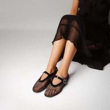 Stylish DOEYG Black Mesh Ballet Flats for Women