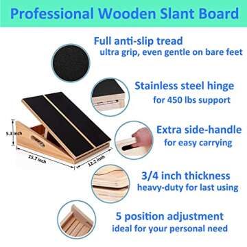 Slant Board for Calf Stretching Squats Calf Stretcher Incline Stretch Adjustable Wooden Wedge Footrest Professional for Knees Ankle Heel Feet Leg