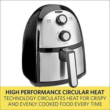 BELLA (14752) 2.6 Quart Air Fryer with Removable Dishwasher Safe Basket, Stainless Steel