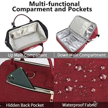 Weitars Lunch Bag for Women,Lunch Backpack Women Lunch Bag For Work Insulated Dual Compartment Lunch Box,Wide-Open Lunch Tote Cooler Purse with Shoulder Strap,For Picnic Hiking