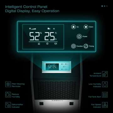 Kesnos 155 Pint Commercial Dehumidifier with 6.56 ft Drain Hose and 1.32 Gallon Water Tank for Space up to 7500 Sq. Ft - 24 Hr Timer Ideal for Basements, Industrial or Commercial Spaces and Job Sites