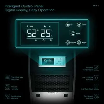 Kesnos 155 Pint Commercial Dehumidifier with 6.56 ft Drain Hose and 1.32 Gallon Water Tank for Space up to 7500 Sq. Ft - 24 Hr Timer Ideal for Basements, Industrial or Commercial Spaces and Job Sites