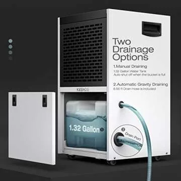 Kesnos 155 Pint Commercial Dehumidifier with 6.56 ft Drain Hose and 1.32 Gallon Water Tank for Space up to 7500 Sq. Ft - 24 Hr Timer Ideal for Basements, Industrial or Commercial Spaces and Job Sites