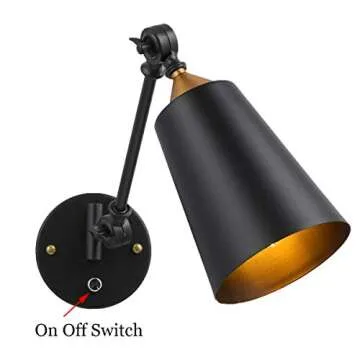 Pauwer Industrial Plug-in Wall Sconces Set of 2 with Switch