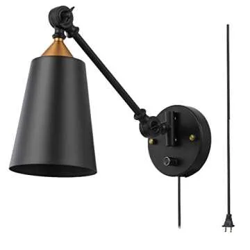 Pauwer Industrial Plug-in Wall Sconces Set of 2 with Switch