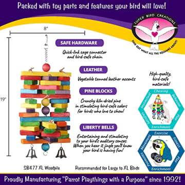 Super Bird Creations - SB477 XL Woodpile Bird Toy - Vibrant Bird Toys for Macaws, African Greys, Coc...