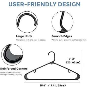 HOUSE DAY Black Plastic Hangers 24 Pack, Space Saving Coat Hangers, Clothes Hanger with Non Slip Hooks, Plastic Clothing Hangers for Closet, Ideal for Everyday Use on Shirts, Coats, Pants, Dress