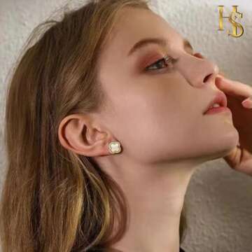 HighSpark Clover Earrings for Women | Hypoallergenic Studded Clover Stud Earrings | Lovely Gift - Studded White