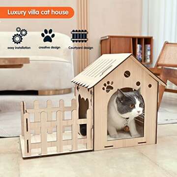 Extra Large Wooden Rabbit Castle - Wood Cat Beds for Indoor Cats, Rabbit Hideout Bunny House Luxurious Small Animal Rest and Play House for Chinchilla Guinea Pig Hamster Hideout Habitat