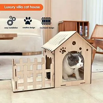 Extra Large Wooden Rabbit Castle - Wood Cat Beds for Indoor Cats, Rabbit Hideout Bunny House Luxurious Small Animal Rest and Play House for Chinchilla Guinea Pig Hamster Hideout Habitat