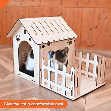 Extra Large Wooden Rabbit Castle - Wood Cat Beds for Indoor Cats, Rabbit Hideout Bunny House Luxurious Small Animal Rest and Play House for Chinchilla Guinea Pig Hamster Hideout Habitat