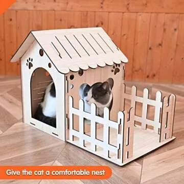 Extra Large Wooden Rabbit Castle - Wood Cat Beds for Indoor Cats, Rabbit Hideout Bunny House Luxurious Small Animal Rest and Play House for Chinchilla Guinea Pig Hamster Hideout Habitat