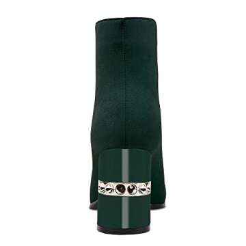 Jimishow Ankle Booties Block Heeled Winter Autumn Suede Short Boots For Women Chunky High Heel Square Toe Front Zipper Boots Green Size 10