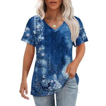 WEESO Women's Summer Tops 2025 Casual T Shirts Cute Beach Fashion Floral V Neck Blouse Dressy Hawaii...