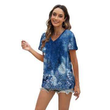 WEESO Women's Summer Floral V Neck Short Sleeve Top