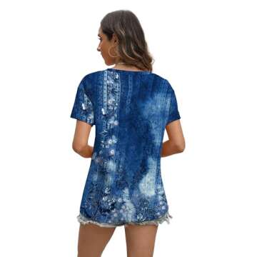 WEESO Women's Summer Floral V Neck Short Sleeve Top